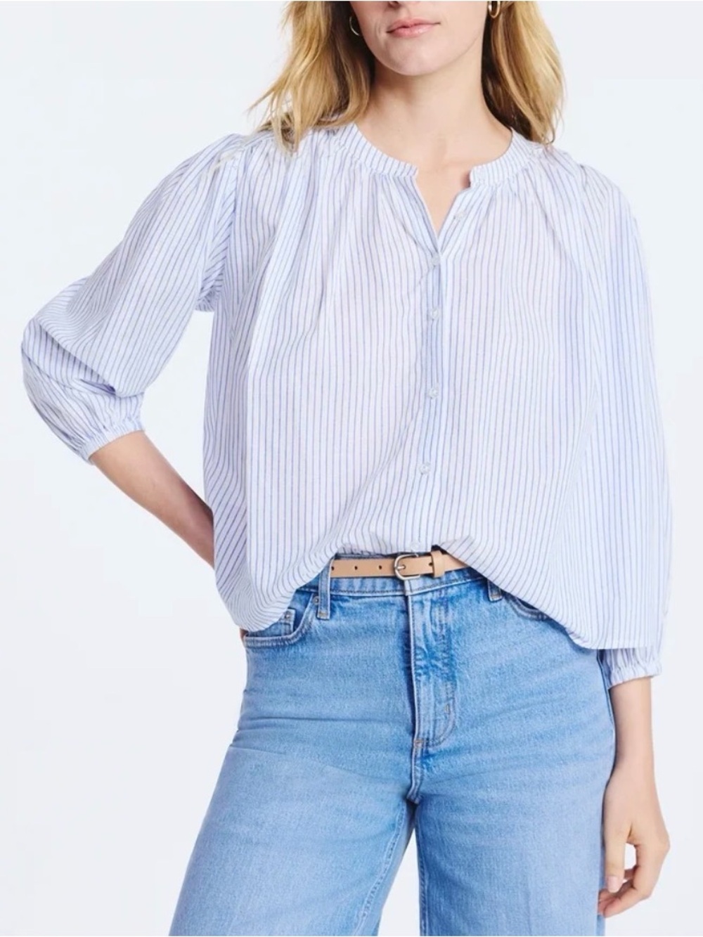 NWT Free Assembly Women's Shirred Cotton Button Down Blouse